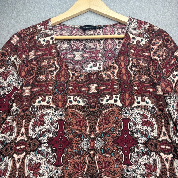 Blu Pepper Dress Womens M Burgundy Cream BOHO Vintage Lace Trim Bell Long Sleeve - Picture 2 of 14